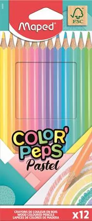 Színes ceruza készlet, háromszögletű, MAPED Color'Peps Pastel, 12 különböző pasztell szín (IMA832069)