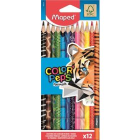   Színes ceruza készlet, háromszögletű, MAPED Color'Peps Animal, 12 különböző szín (IMA832212)
