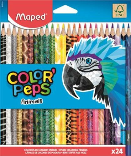 Színes ceruza készlet, háromszögletű, MAPED Color'Peps Animal, 24 különböző szín (IMA832224)