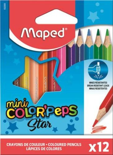 Színes ceruza készlet, háromszögletű, MAPED Color'Peps Star Mini, 12 különböző szín (IMA832500)