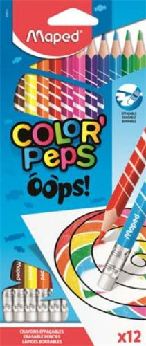 Színes ceruza készlet, háromszögletű, radírozható, MAPED Color'Peps Oops, 12 különböző szín (IMA832812)