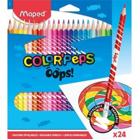   Színes ceruza készlet, háromszögletű, radírozható, MAPED Color'Peps Oops, 24 különböző szín (IMA832824)