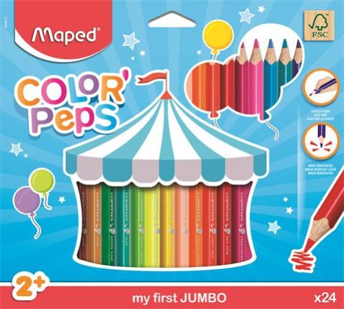 Színes ceruza készlet, háromszögletű, vastag, MAPED Jumbo, 24 különböző szín (IMA834013)