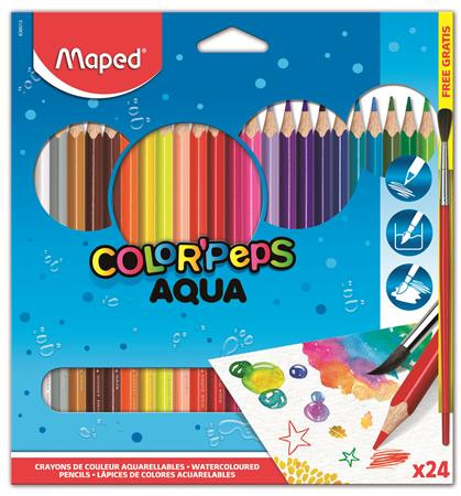 Akvarell ceruza készlet, háromszögletű, ecsettel, MAPED Color'Peps, 24 különböző szín (IMA836013)