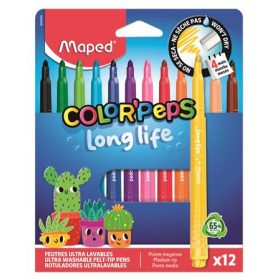   Filctoll készlet, 3,7 mm, kimosható, MAPED „Color'Peps Long Life 2”, 12 különböző szín (IMA844000)
