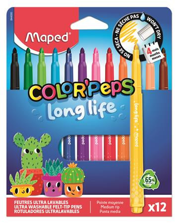 Filctoll készlet, 3,7 mm, kimosható, MAPED „Color'Peps Long Life 2”, 12 különböző szín (IMA844000)