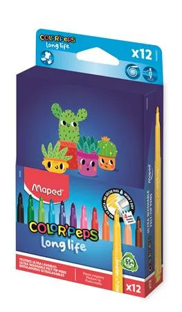 Filctoll készlet, 3,7 mm, kimosható, dobozos, MAPED „Color'Peps Long Life 2”, 12 különböző szín (IMA844006)