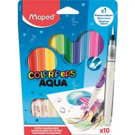   Akvarell filctoll készlet, 3,6 mm, ecsettel, MAPED Color'Peps Aqua, 10 különböző szín (IMA844300)