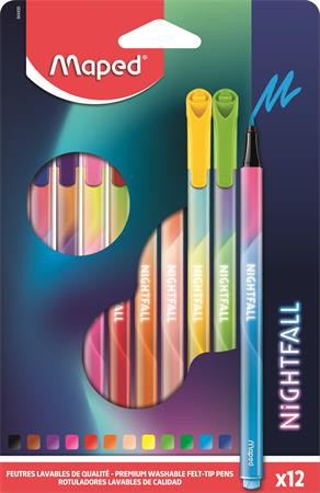 Filctoll készlet, 2,5 mm, kimosható, MAPED Nightfall, 12 különböző szín (IMA844400)