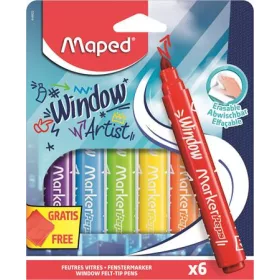   Ablakfilc készlet, vastag, törlőkendővel, 5 mm, MAPED Marker'Peps, 6 különböző szín (IMA844822)