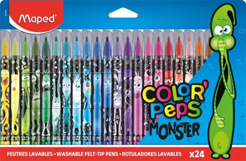 Filctoll készlet, 2,8 mm, kimosható, MAPED Color'Peps Monster 24 különböző szín (IMA845401)