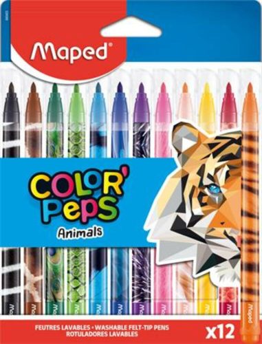 Filctoll készlet, 2,8 mm, kimosható, MAPED Color'Peps Animals, 12 különböző szín (IMA845403)