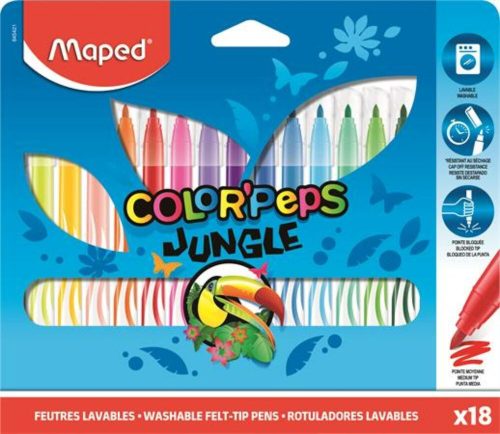 Filctoll készlet, 2,8 mm, kimosható, MAPED Color'Peps Jungle, 18 különböző szín (IMA845421)