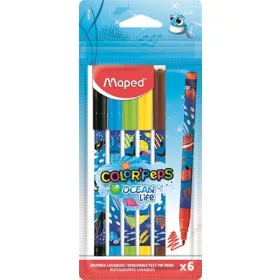   Filctoll készlet, 2 mm, kimosható, MAPED Color'Peps Ocean Life, 6 különböző szín (IMA845700)