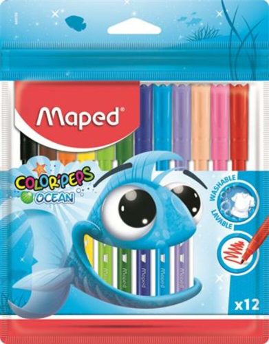Filctoll készlet, 2 mm, kimosható, MAPED Color'Peps Ocean, 12 különböző szín (IMA845720)