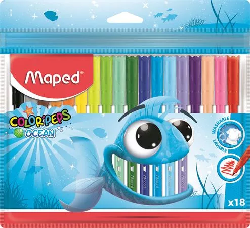 Filctoll készlet, 2 mm, kimosható, MAPED Color'Peps Ocean, 18 különböző szín (IMA845721)