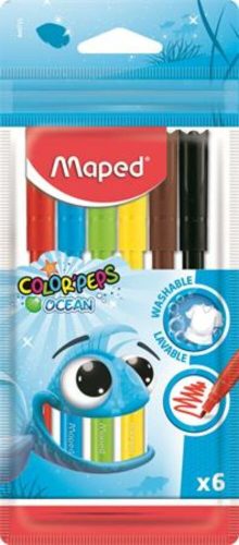 Filctoll készlet, 2 mm, kimosható, MAPED Color'Peps Ocean, 6 különböző szín (IMA845723)