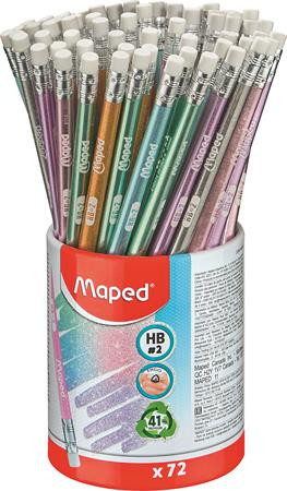 Grafitceruza radírral, ceruzatartó, HB, háromszögletű, MAPED Black'Peps Glitter Deco, vegyes pasztell színek (IMA851805)