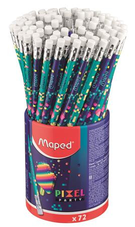 Grafitceruza radírral, ceruzatartó, HB, háromszögletű, MAPED Pixel Party, 72 darab (IMA851818)