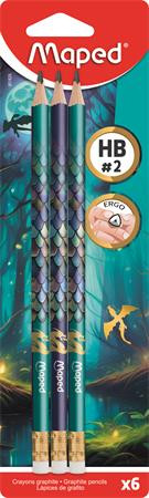 Grafitceruza radírral, HB, háromszögletű, MAPED Dragon sárkány, 6 db (IMA851829)
