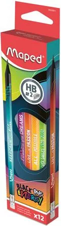 Grafitceruza radírral, HB, háromszögletű, MAPED Black'Peps Energy, 6 különböző minta (IMA852001)