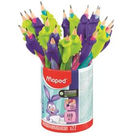   Írástanuló grafitceruza radírral, ceruzatartó, HB, háromszögletű, ceruzafogóval, MAPED Kidy Learn, vegyes színek (IMA853503)