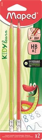 Írástanuló grafitceruza radírral, HB, háromszögletű, MAPED Kidy Learn, 2 darab (IMA853600)