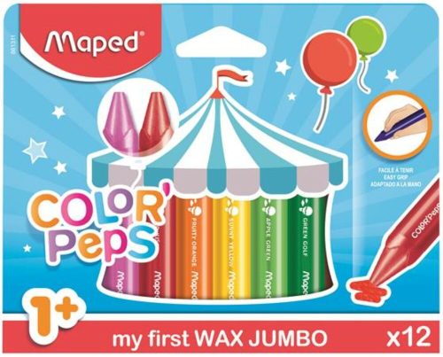 Zsírkréta, vastag, MAPED Color'Peps MAXI Wax, 12 különböző szín (IMA861311)