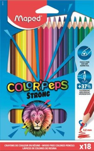Színes ceruza készlet, háromszögletű, MAPED Color'Peps Strong, 18 különböző szín (IMA862718)