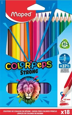 Színes ceruza készlet, háromszögletű, MAPED Color'Peps Strong, 18 különböző szín (IMA862718)