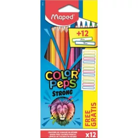   Színes ceruza készlet, háromszögletű, MAPED, Color'Peps Strong 12 különböző szín + 12 ajándék matrica (IMA862725)