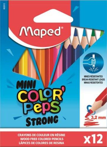 Színes ceruza készlet, háromszögletű, MAPED Mini Color'Peps Strong, 12 különböző szín (IMA862812)