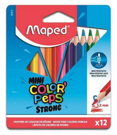 Színes ceruza készlet, háromszögletű, MAPED Mini Color'Peps Strong, 12 különböző szín (IMA862812)