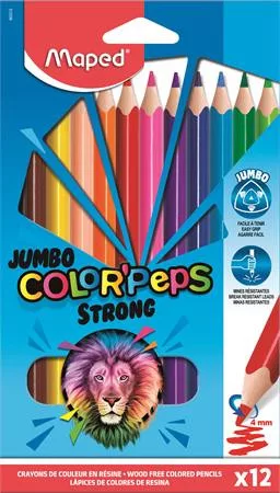 Színes ceruza készlet, háromszögletű, MAPED Jumbo Color'Peps Strong, 12 különböző szín (IMA863312)