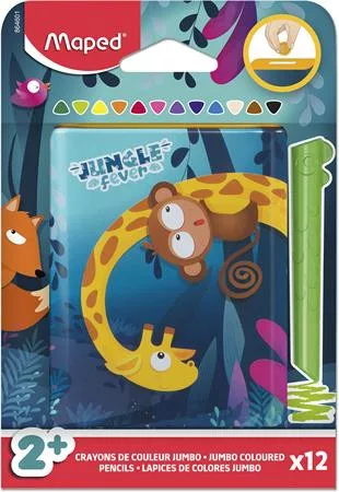 Színes ceruza készlet, fém perselyben, MAPED „Jungle Fever Infinity Kidy”, 12 különböző szín (IMA864601)