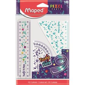   Vonalzókészlet, műanyag, törhetetlen, 3 darabos, MAPED Pixel Party Twist'n Flex (IMA981835)