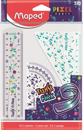 Vonalzókészlet, műanyag, törhetetlen, 3 darabos, MAPED Pixel Party Twist'n Flex (IMA981835)