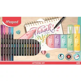   Kalligrafikus készlet, 22 darabos, MAPED Lettering Set, 6 szövegkiemelő + 16 tűfilc különböző színekben (IMA983719)