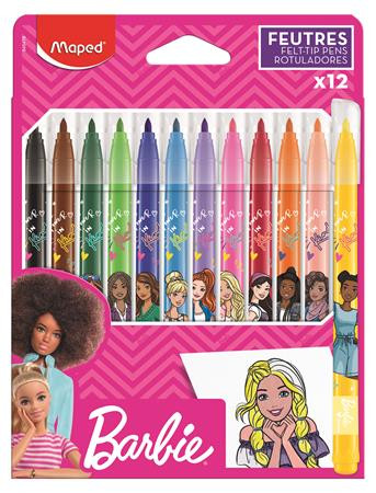Filctoll készlet, 2,8 mm, kimosható, MAPED Barbie, 12 különböző szín (IMAB845418)