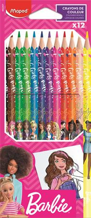 Színes ceruza készlet, háromszögletű, MAPED Barbie, 12 különböző szín (IMAB862207)