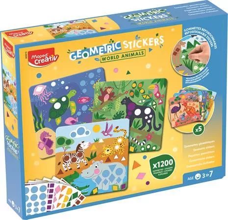 Matrica készlet, geometriai, MAPED CREATIV Geometric Stickers, a világ állatai (IMAC906915)