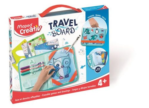 Kreatív készségfejlesztő tábla, átlátszó, törölhető, utazótáskával, MAPED CREATIV, Travel Board, állati móka (IMAC969310)