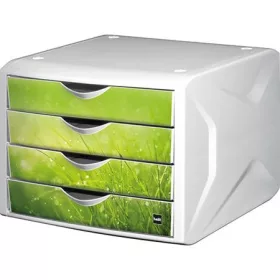   Irattároló, műanyag, 4 fiókos, HELIT Chameleon, fehér-zöld (INH6129650)