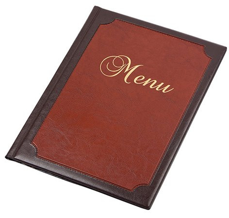 Étlaptartó, A4, bőrhatású, PANTA PLAST Keretes Menu, sötétbarna-gesztenyebarna (INP3172705)