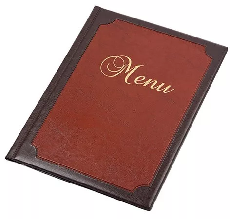Étlaptartó, A4, bőrhatású, PANTA PLAST Keretes Menu, sötétbarna-gesztenyebarna (INP3172705)