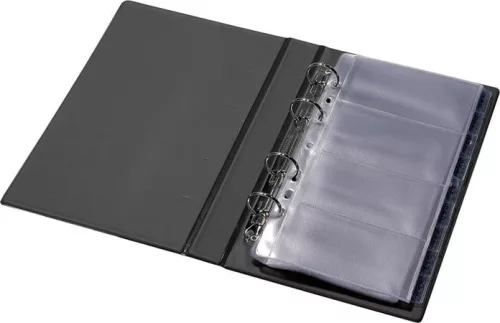 Névjegytartó, 200 db-os, gyűrűs, PANTA PLAST, fekete (INP328202F)
