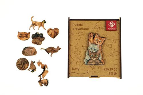 Puzzle, fa, A4, 90 darabos, PANTA PLAST Cat's Family (INP422000403)