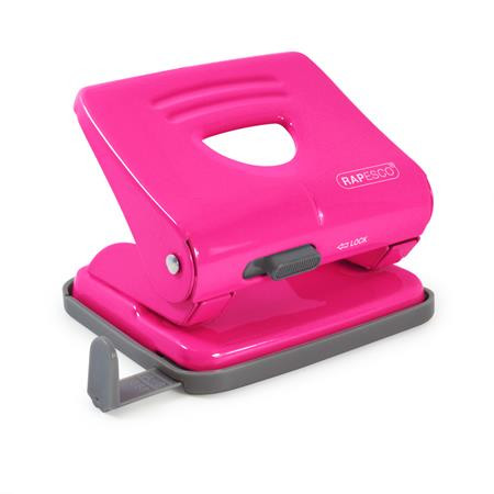 Lyukasztó, kétlyukú, 25 lap, fém, RAPESCO 825, pink (IR1360)