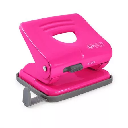 Lyukasztó, kétlyukú, 25 lap, fém, RAPESCO 825, pink (IR1360)