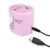 Hegyező, kétlyukú, asztali, elemes, USB töltővel, RAPESCOPS12-USB, világos rózsaszín (IR1446)